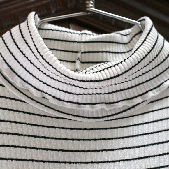 ASOS Striped turtleneck mini dress black white stretchy fit & flare cut out back - Picture 3 of 10